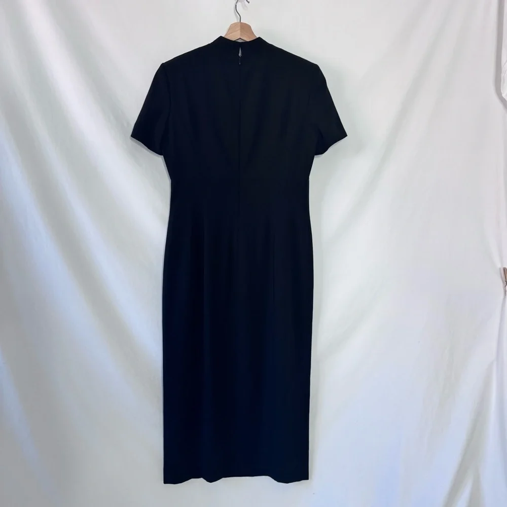 Vintage Liz Claiborne Black Mock Neck Midi Dress 12 Korea 90s Minimalist - Picture 7 of 13